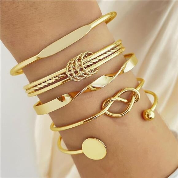 Gold bangle bracelets for women stackable cuff layered minimalist boho jewelry - Picture 2 of 8